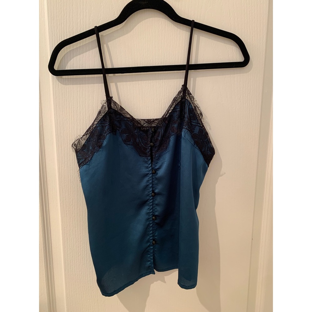 Blue & Black Lace Tank Top